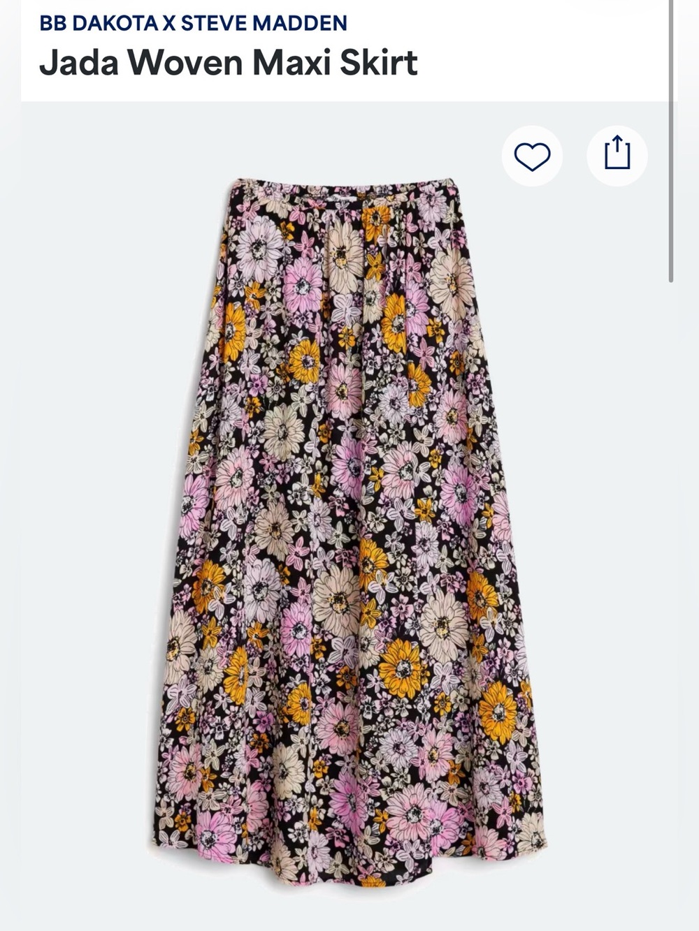 NWT Steve Madden Black Maxi Skirt with Pink and Yellow Floral Print